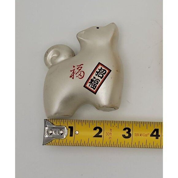 Set Of 2 Japanese Lucky Dog Figurines Gold & Silver - Picture 9 of 9